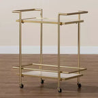 Carrello portavivande a 2 ripiani Louise in metallo e marmo oro/marmo bianco - Baxton Studio