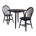 3pc Moreno Dining Table Set Black - Winsome: Glossy Wood, Round Drop Leaf, Transitional Style, Seats 4, Tapered Legs