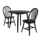3pc Moreno Dining Table Set Black - Winsome: Glossy Wood, Round Drop Leaf, Transitional Style, Seats 4, Tapered Legs