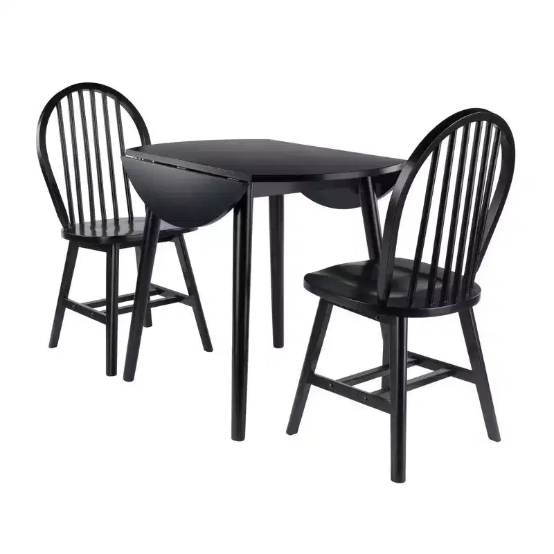 Set tavolo da pranzo Moreno 3 pezzi Nero - Winsome: Legno lucido, Rotondo con ante a ribalta, Stile transizionale, 4 posti, Gambe affusolate