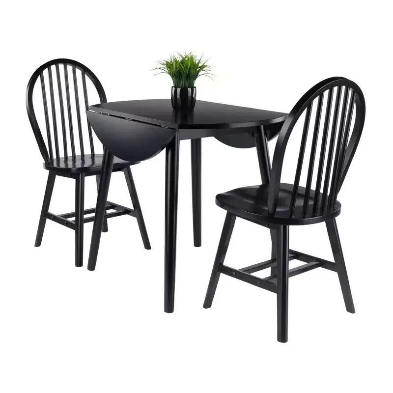 Set tavolo da pranzo Moreno 3 pezzi Nero - Winsome: Legno lucido, Rotondo con ante a ribalta, Stile transizionale, 4 posti, Gambe affusolate