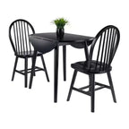 Set tavolo da pranzo Moreno 3 pezzi Nero - Winsome: Legno lucido, Rotondo con ante a ribalta, Stile transizionale, 4 posti, Gambe affusolate