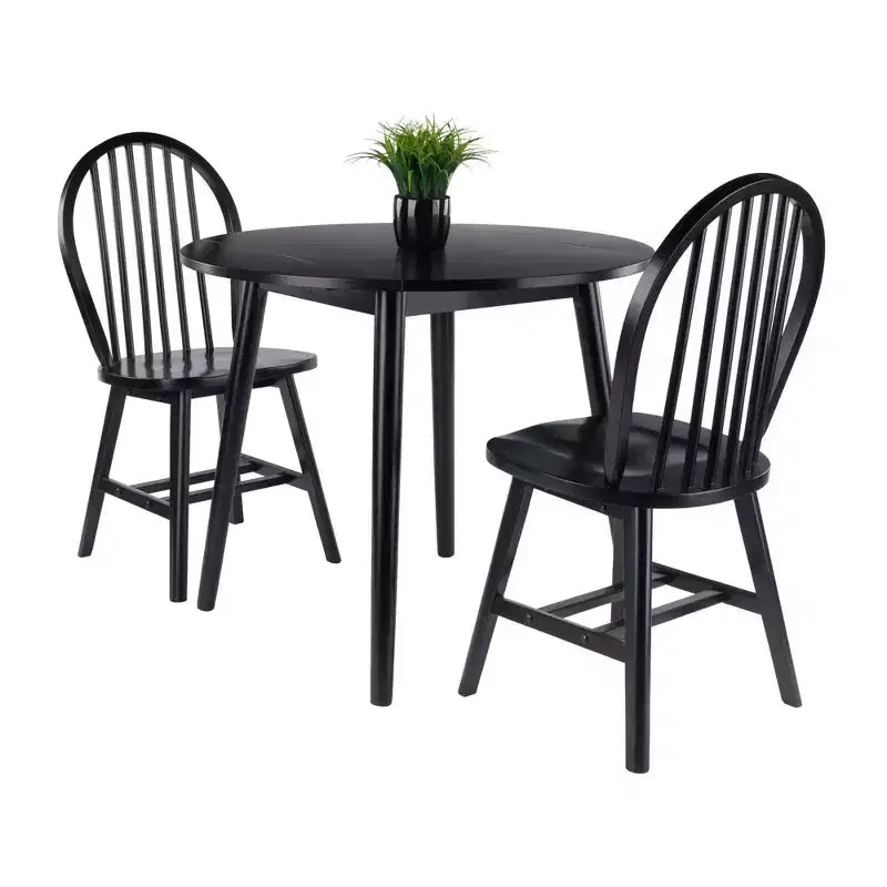 Set tavolo da pranzo Moreno 3 pezzi Nero - Winsome: Legno lucido, Rotondo con ante a ribalta, Stile transizionale, 4 posti, Gambe affusolate