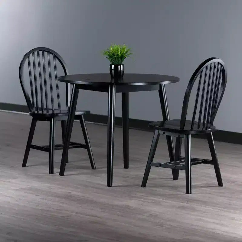 Set tavolo da pranzo Moreno 3 pezzi Nero - Winsome: Legno lucido, Rotondo con ante a ribalta, Stile transizionale, 4 posti, Gambe affusolate