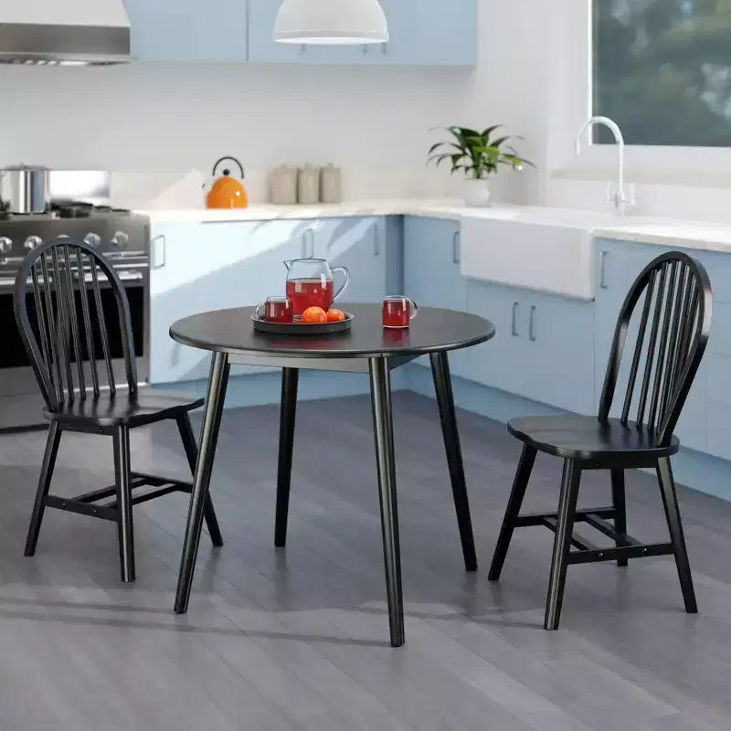 Set tavolo da pranzo Moreno 3 pezzi Nero - Winsome: Legno lucido, Rotondo con ante a ribalta, Stile transizionale, 4 posti, Gambe affusolate