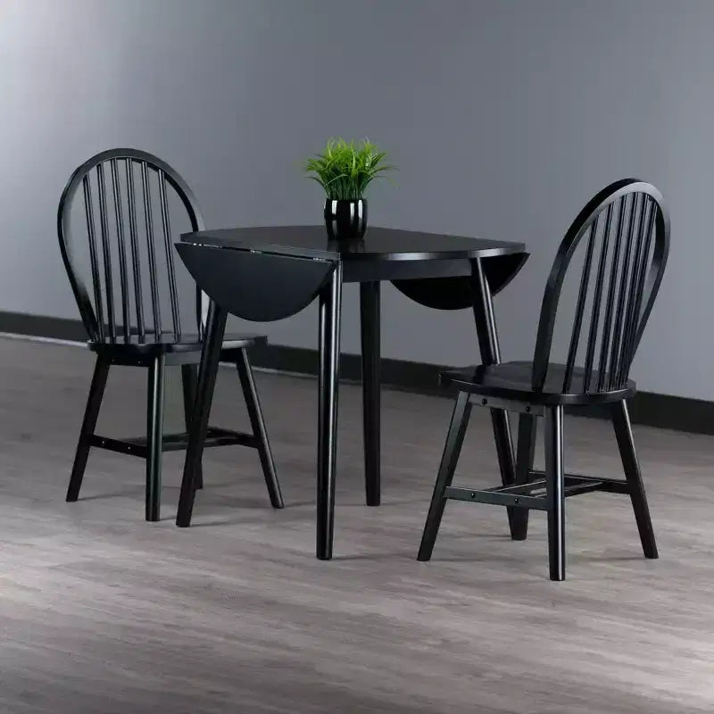 Set tavolo da pranzo Moreno 3 pezzi Nero - Winsome: Legno lucido, Rotondo con ante a ribalta, Stile transizionale, 4 posti, Gambe affusolate