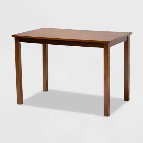 Ensemble de salle à manger 5 pièces en tissu Caron et bois, gris/noyer - Baxton Studio : Table moderne en bois d'hévéa et 4 chaises sans accoudoirs rembourrées