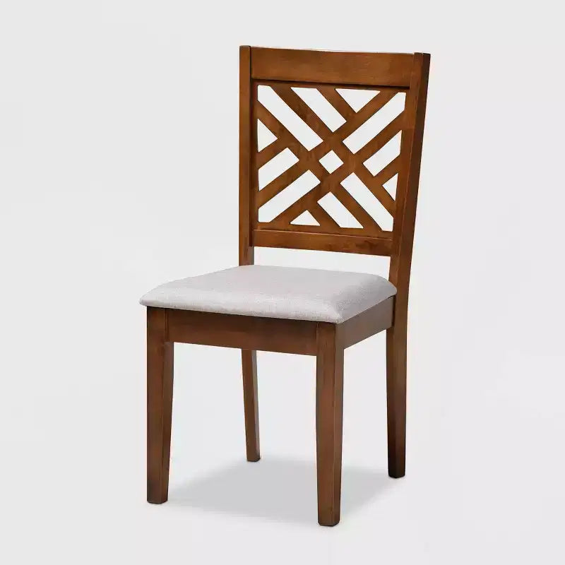 Set da pranzo in legno imbottito in tessuto Caron 5 pezzi grigio/noce - Baxton Studio: Tavolo moderno in legno di gomma e 4 sedie imbottite senza braccioli
