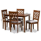 Set da pranzo in legno imbottito in tessuto Caron 5 pezzi grigio/noce - Baxton Studio: Tavolo moderno in legno di gomma e 4 sedie imbottite senza braccioli