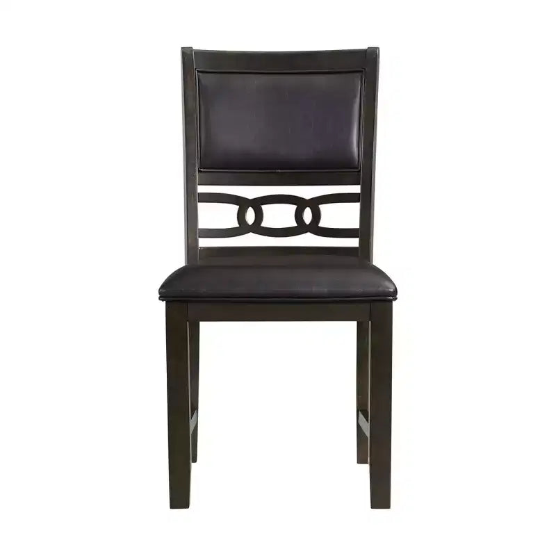 Set da pranzo Taylor a 5 pezzi, altezza standard, 4 sedie laterali in similpelle Noce - Picket House Furnishings: Tavolo rotondo, Struttura in legno di caucciù, Rivestimento in schiuma