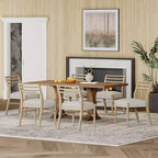 Set da pranzo espandibile Christopher Knight Home 7 pezzi Fernleaf imbottito, marrone naturale/frassino chiaro/tweed beige chiaro