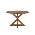 48" Wallace Dining Table Weathered Oak - Acme Furniture: Trestle Base, Linen Upholstered Chairs