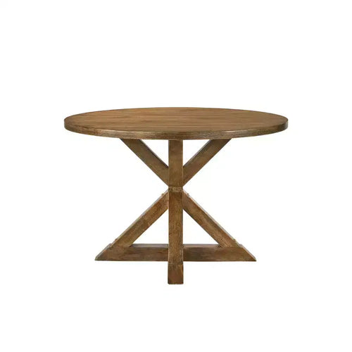 48" Wallace Dining Table Weathered Oak - Acme Furniture: Trestle Base, Linen Upholstered Chairs