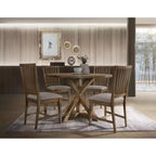 Tavolo da pranzo Wallace 48" in rovere invecchiato - Acme Furniture: Base a cavalletto, sedie imbottite in lino