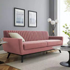 Divano In Velluto ad Alte Prestazioni con Canali, Rosa Antico - Modway: Rivestito in Velluto, Struttura in Legno, Imbottitura in Schiuma