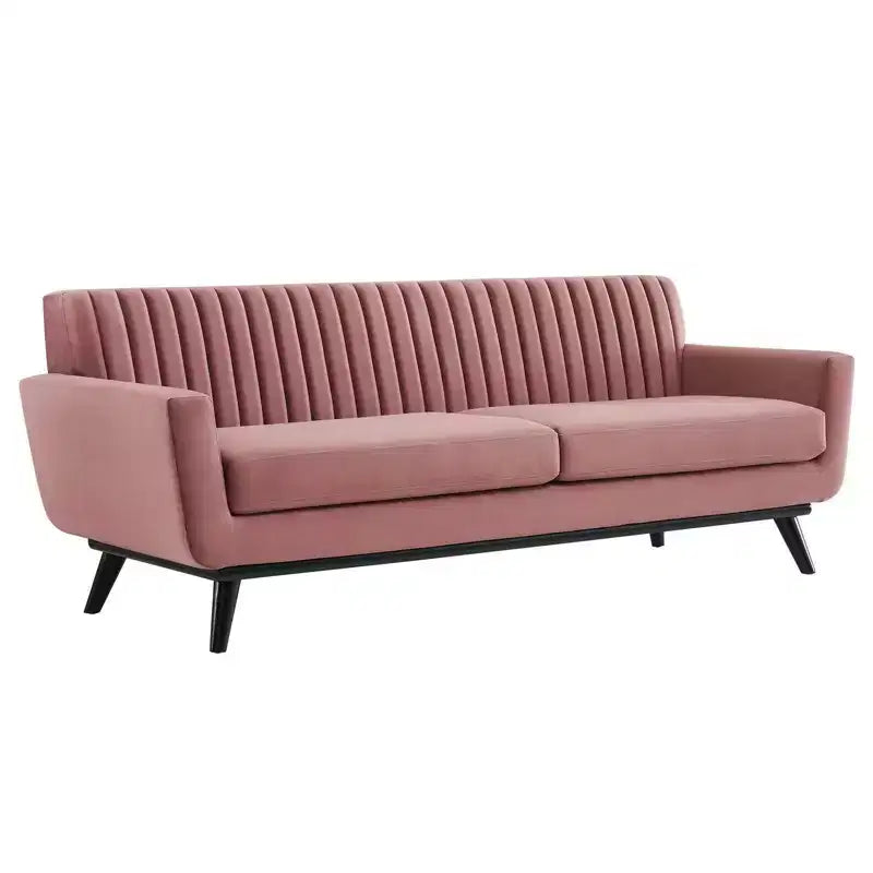 Divano In Velluto ad Alte Prestazioni con Canali, Rosa Antico - Modway: Rivestito in Velluto, Struttura in Legno, Imbottitura in Schiuma