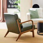 Poltrona Mid-Century Modern in Similpelle con Braccioli e Struttura in Legno di Gomma color Noce - Verde Cacciatore - Glitzhome