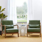 Poltrona Mid-Century Modern in Similpelle con Braccioli e Struttura in Legno di Gomma color Noce - Verde Cacciatore - Glitzhome