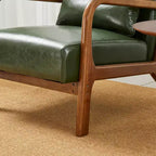 Poltrona Mid-Century Modern in Similpelle con Braccioli e Struttura in Legno di Gomma color Noce - Verde Cacciatore - Glitzhome