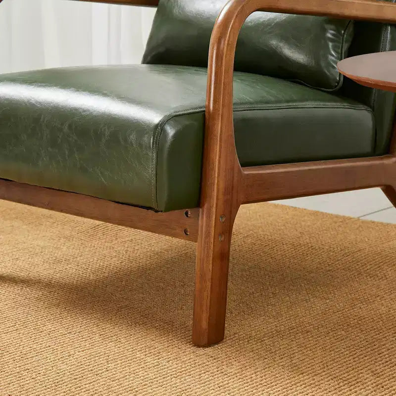 Poltrona Mid-Century Modern in Similpelle con Braccioli e Struttura in Legno di Gomma color Noce - Verde Cacciatore - Glitzhome