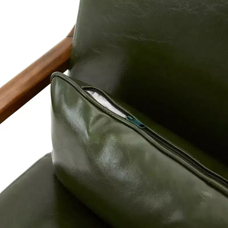 Poltrona Mid-Century Modern in Similpelle con Braccioli e Struttura in Legno di Gomma color Noce - Verde Cacciatore - Glitzhome