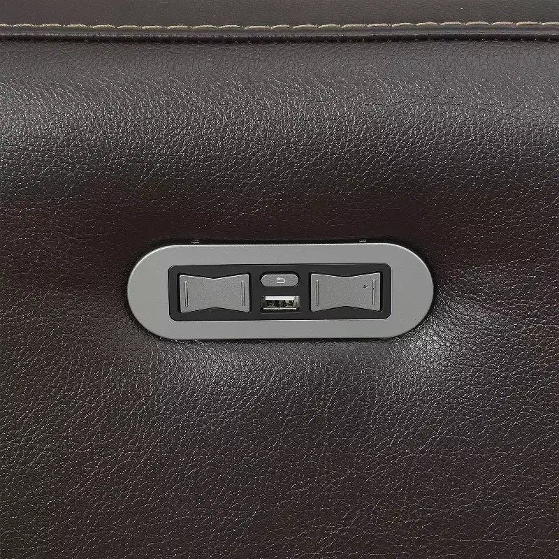 Poltrona reclinabile elettrica Coachella marrone: accento contemporaneo con porta USB, schiuma ad alta densità, finitura lucida, rivestita