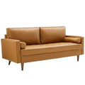 Valour Upholstered Faux Leather Sofa Tan - Modway: Mid-Century Modern, Seats 4, Wood Frame