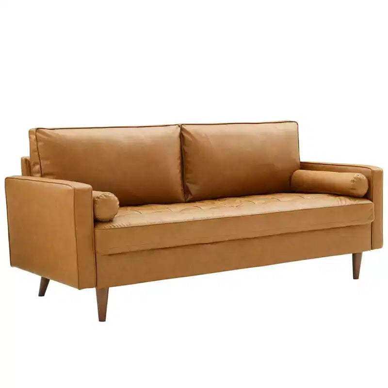 Divano Valour rivestito in similpelle Tan - Modway: Moderno di metà secolo, 4 posti, Struttura in legno