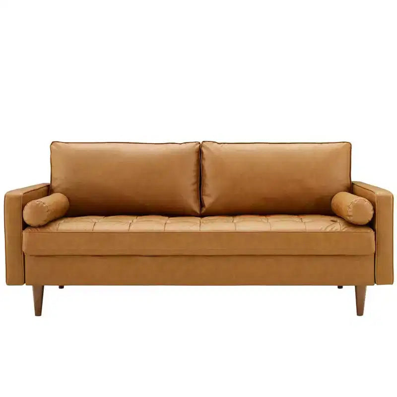 Divano Valour rivestito in similpelle Tan - Modway: Moderno di metà secolo, 4 posti, Struttura in legno