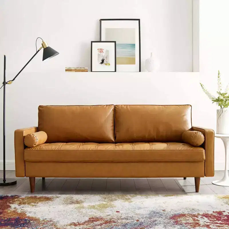 Divano Valour rivestito in similpelle Tan - Modway: Moderno di metà secolo, 4 posti, Struttura in legno