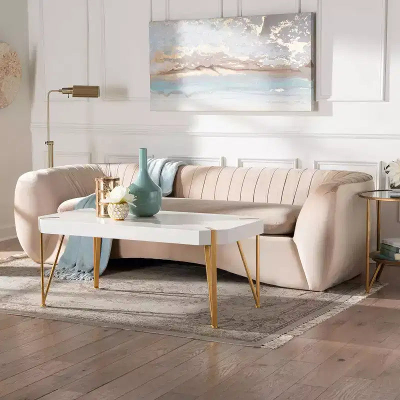 Divano in Velluto Baxton Studio Adanna, Beige Champagne