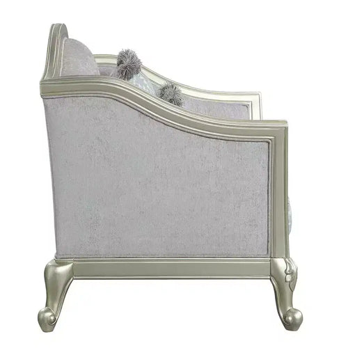 Divano Qunsia 66" in lino grigio chiaro e finitura champagne - Acme Furniture: Rivestimento in pelle, struttura in legno, nessun montaggio richiesto