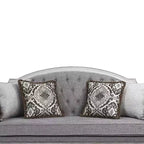 Divano Florian da 88", in tessuto grigio e finitura bianco anticato - Acme Furniture: Rivestimento in pelle, struttura in legno, include cuscino decorativo