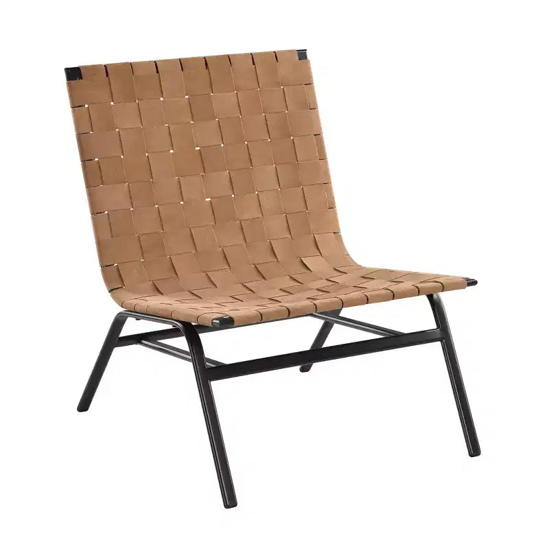 Poltrona Comfort Pointe Cavett in Pelle Intrecciata Marrone: Vera Pelle, Telaio in Metallo, Stile Mid-Century Moderno