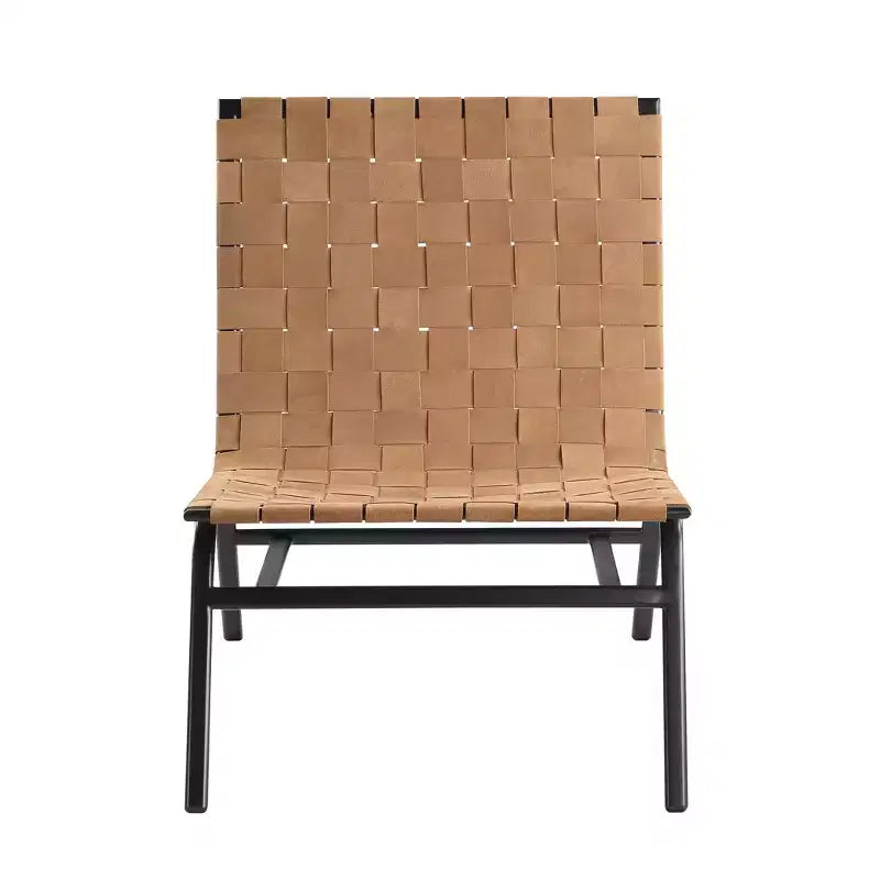 Poltrona Comfort Pointe Cavett in Pelle Intrecciata Marrone: Vera Pelle, Telaio in Metallo, Stile Mid-Century Moderno