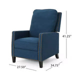 Poltrona reclinabile tradizionale in tessuto Cecelia blu navy - Christopher Knight Home: con borchie, reclinabile a spinta, per piccoli spazi