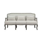 76" Tania Sofa Cream Linen, Brown Finish, Carved Detail - Acme Furniture: No Assembly, Nailhead Trim