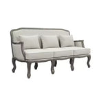 Divano Tania 76" in Lino Color Crema, Finitura Marrone, Dettagli Intagliati - Acme Furniture: Nessun Montaggio, Borchie Decorativethe