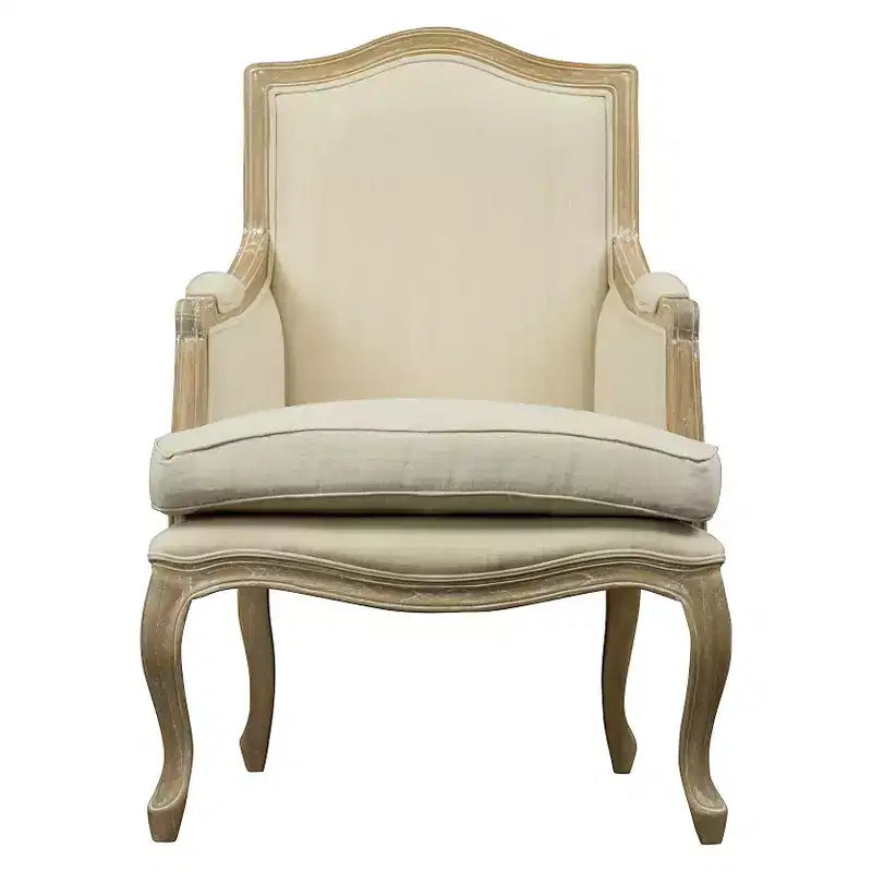 Sedia Imbottita Beige Chiaro - Baxton Studio: Stile Tradizionale Francese, Struttura in Legno Mindi, Cuscino in Lino e Schiuma, Nessun Montaggio Richiesto