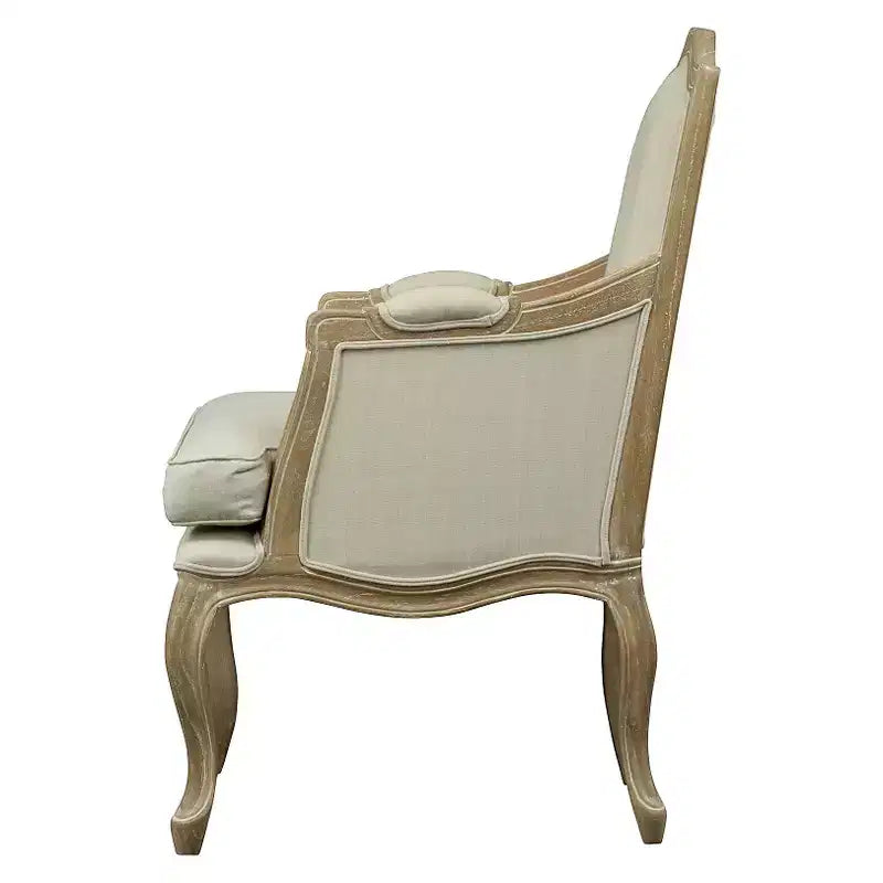 Sedia Imbottita Beige Chiaro - Baxton Studio: Stile Tradizionale Francese, Struttura in Legno Mindi, Cuscino in Lino e Schiuma, Nessun Montaggio Richiesto