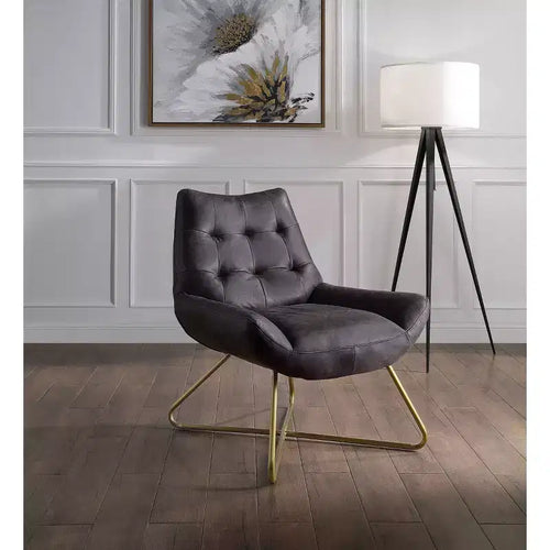 31" Dhalsim Accent Chair Antique BlackTop Grain Leather - Acme Furniture