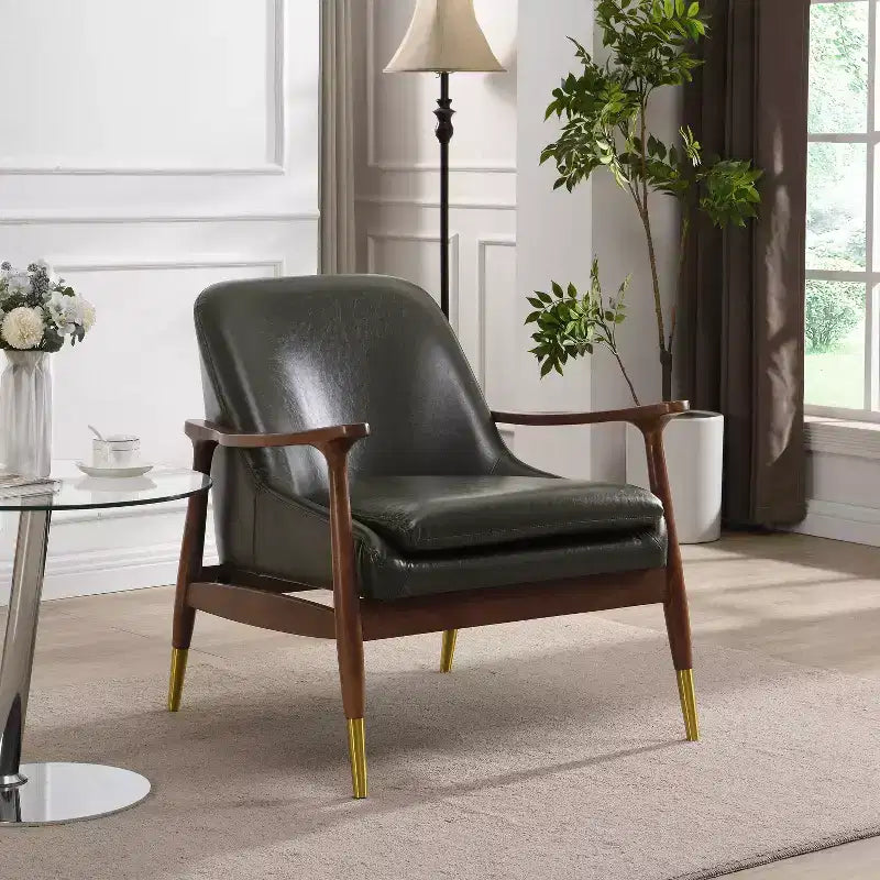 Christopher Knight Home Bella Poltrona d'Appoggio Moderna in Ecopelle e Legno Wasabi Green