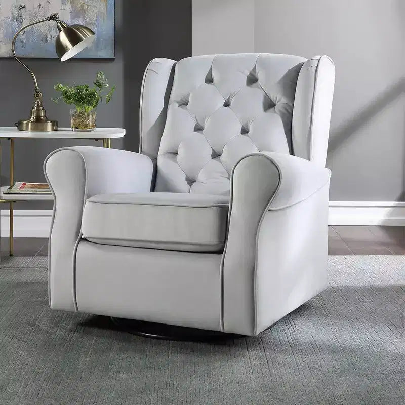 Zeger Poltrone 35" Accent Grey Tessuto - Acme Furniture: Girevole, Cotone, Struttura in Legno e Metallo