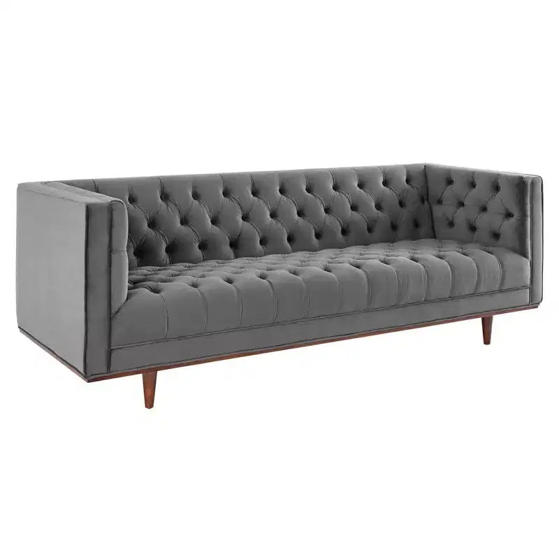 Elation Tufted Performance Velvet Sofa Gray - Modway: Glam Deco Style, Stain-Resistant, Tapered Legs