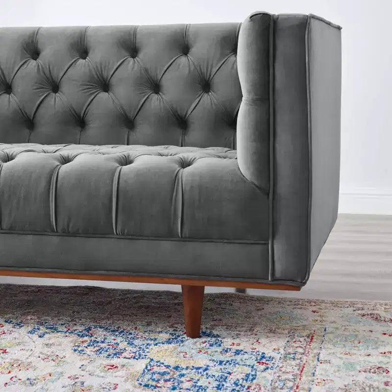 Divano Elation in velluto trapuntato grigio - Modway: Stile Glam Deco, antimacchia, gambe affusolate