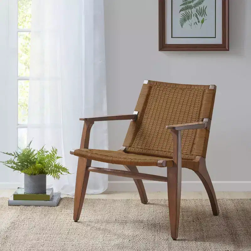 Poltrona Daire Accent Naturale: Schienale in Rattan, Struttura in Mogano, Seduta in Microfibra - Madison Park