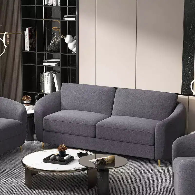 Divano Yuina 80" Lino Grigio - Acme Furniture: Gambe in Metallo Cromato, Seduta con Molle Insacchettate, Struttura in Legno