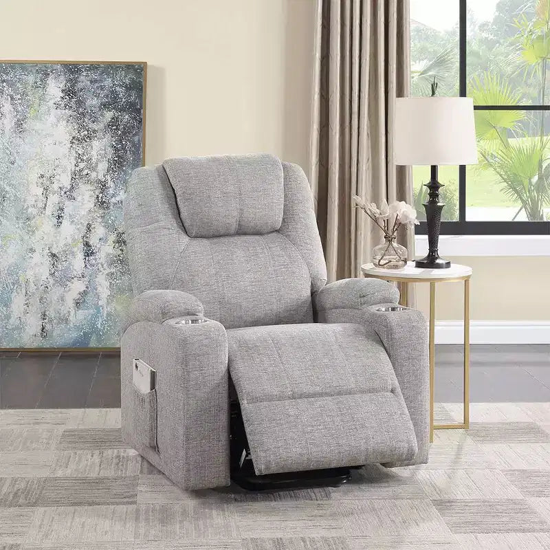 Divano reclinabile elettrico Evander in ciniglia grigio chiaro Acme Furniture