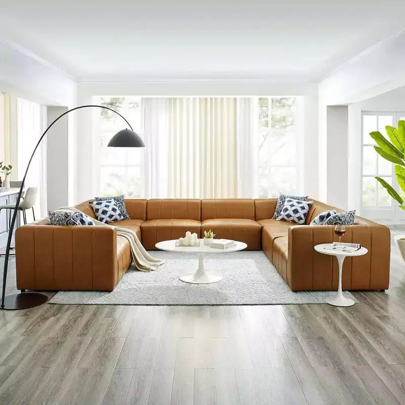 Divano Sezionale Modway Bartlett 8 Pezzi in Pelle Vegana, Color Sabbia: Moderno a U, Nessun Montaggio Richiesto