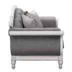 Divano Florian 71" in tessuto grigio e finitura bianco antico - Acme Furniture